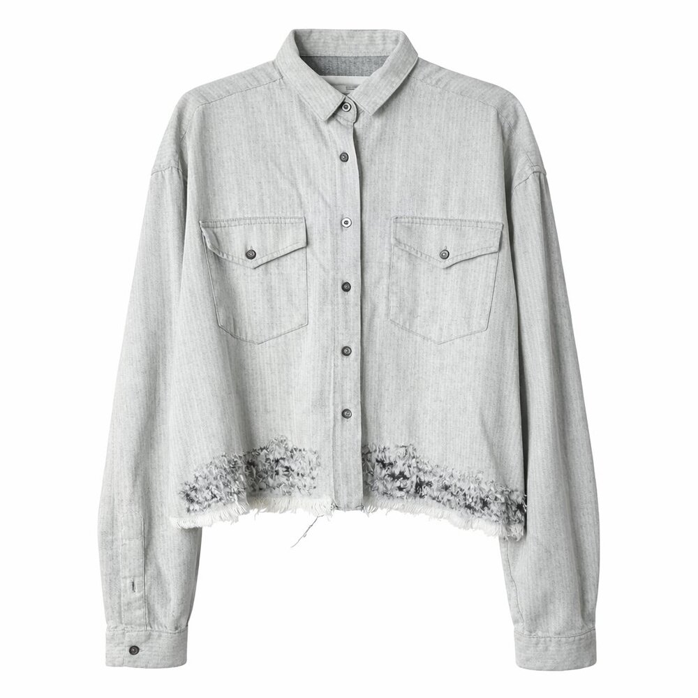 IRO Paris Fraser Grey Distressed Button Down Shirt Oversized Jacket